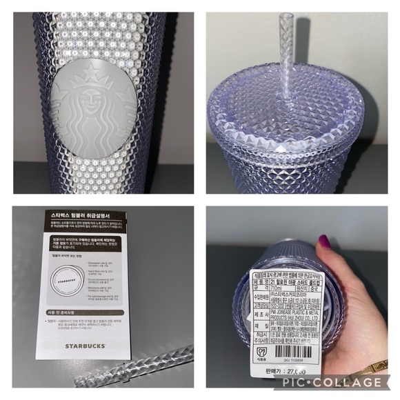 NWT Starbucks Crystal Clear Silver Glow In Dark Studded Bling 24oz Venti - Picture 7 of 9